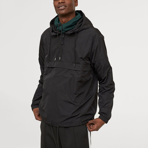 Anorak With Hood 100%polyester Mesh Lining Pullover <strong>Half</strong> <strong>Zip</strong> Windbreaker Anti-water Black <strong>Jacket</strong> - Product Image 1