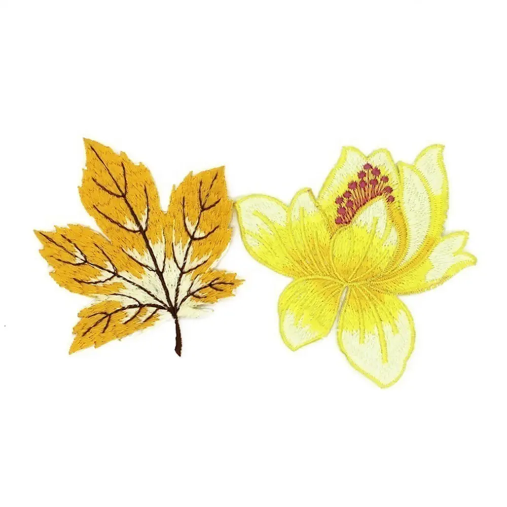 Fast delivery Supplier rose maple leaves embroidery patch paper backing embroidery patch for sale