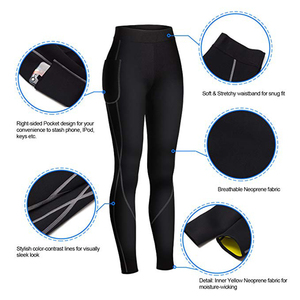 Pantalon en néoprène amincissant pour perte de poids au sauna pour femmes avec poche latérale Hot Thermo Fat Burning Sweat Leggings - Product Image 3