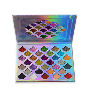 Private label kosmetik natürliche lidschatten holographische farbe shell-förmigen <span class=keywords><strong>glitter</strong></span> lidschatten-palette