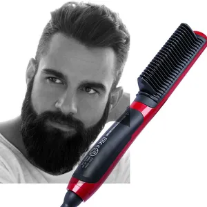 Private label Men's Beard hair straightener brush Non Beard Oil Electric mini Hair straightening brush massage Hair comb