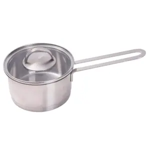 High Quality 304 Stainless Steel Soup Pot Sauce Milk Pan With Tempered Glass Lid 14CM