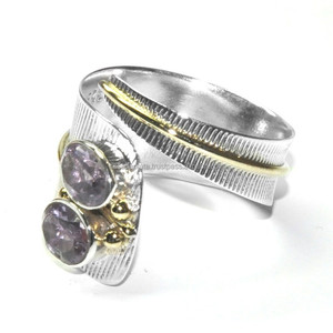 Anillo de piedras preciosas de amatista de corte ovalado, ajuste de bisel de plata de ley 925, anillo de aniversario de boda clásico de moda para mujer, oro - Product Image 2