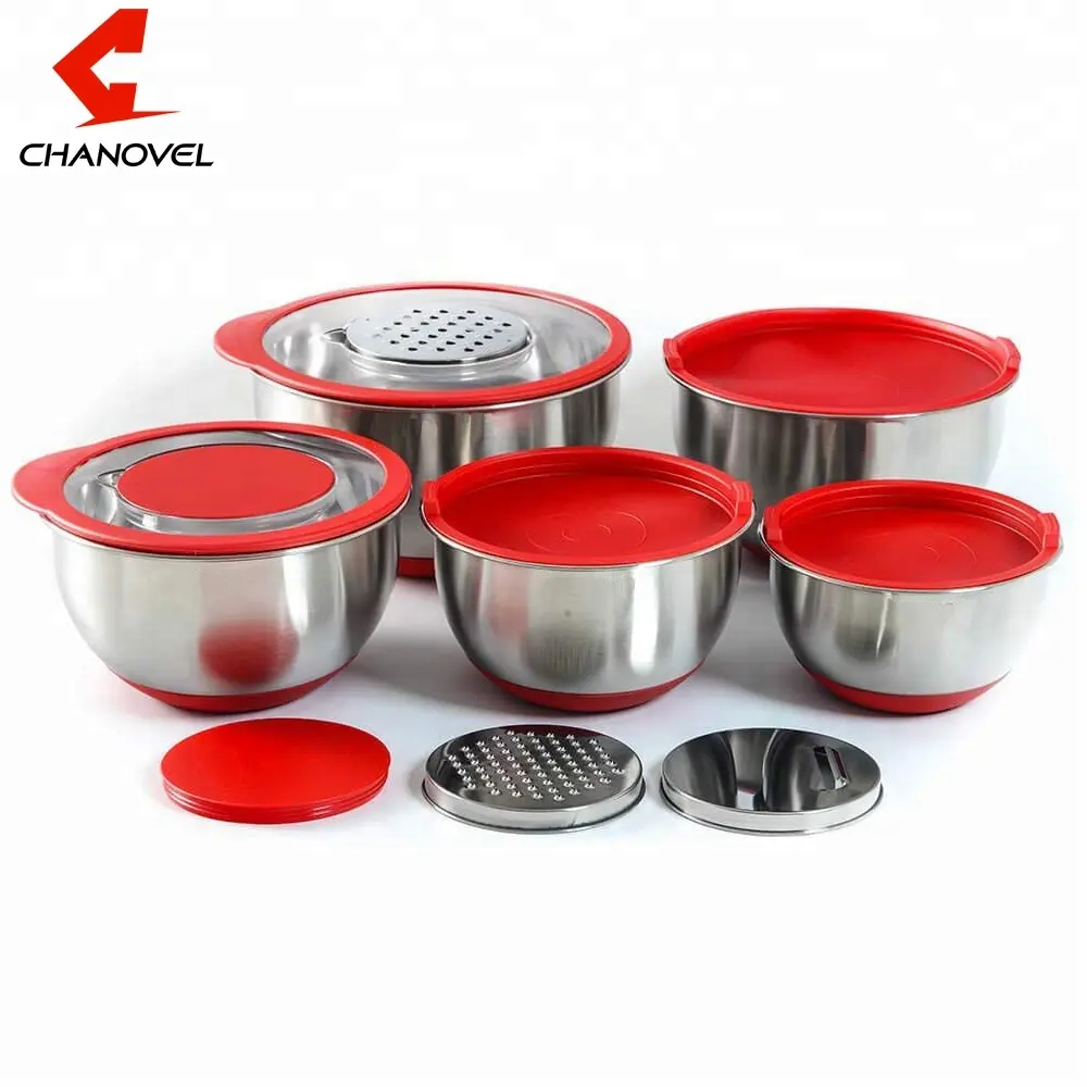 Nuovo design Nordic kitchenware grattugia ciotola in metallo/ciotole di miscelazione profonde in acciaio inossidabile con set di coperchi