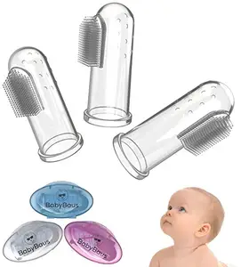 Großhandel weiche Silikon kautschuk Baby Zahnbürste Baby Finger Zahnbürste mit Fall Set