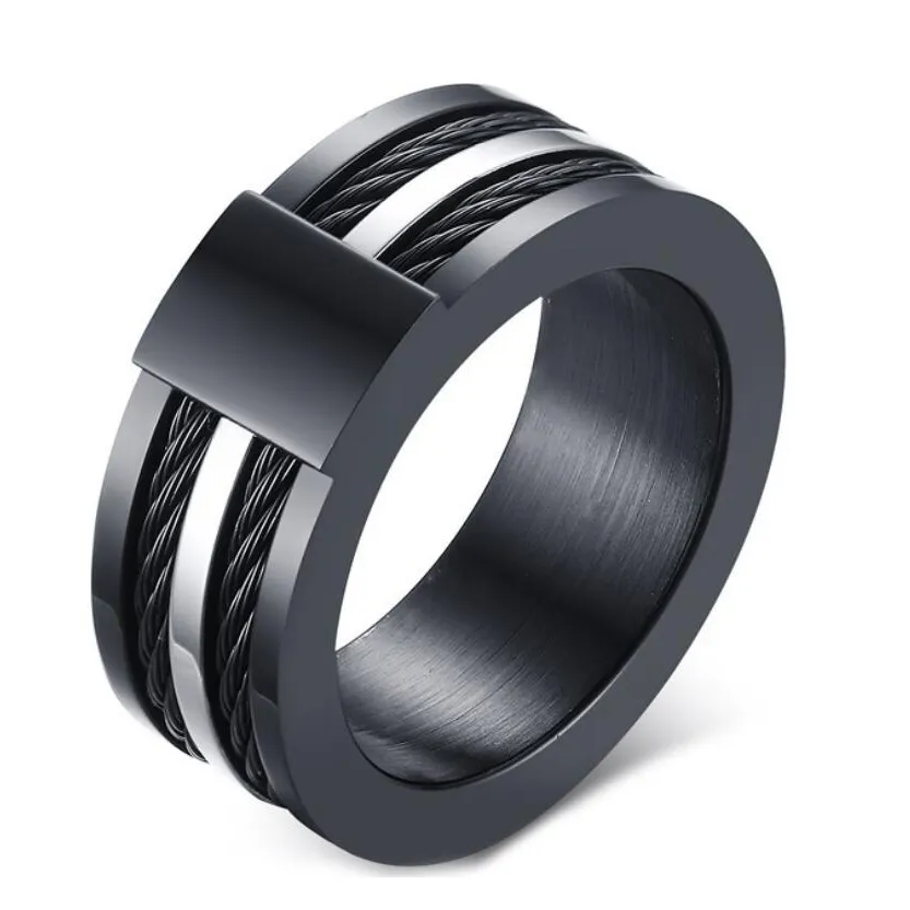 New design ring for men Men's Punk Rock Ring Titanium Steel Party Jewelry Cool Black Wire Rings For Male