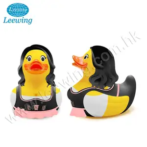 Unique Souvenir Promotion Products Plastic PVC Phthalate Free Beer Oktoberfest German Lady Logo Printed Yellow Rubber Duck