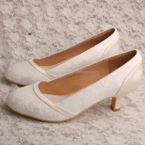 (22 Colors)Medium Heel Ivory White Lace Pumps for Wedding