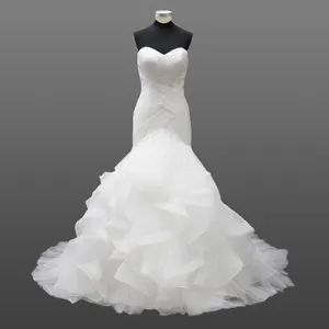 China Custom Made Wedding Dress Strapless Ruffled Cheap Mermaid Bridal Dress