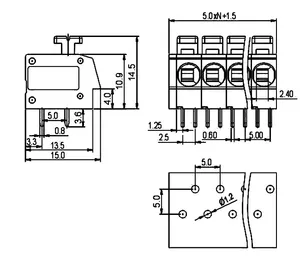 5.0mm Plastic Electrical Wire Connector Spring Type Terminal Block for Contactor and Transformer