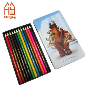 Custom 12 pcs lapis de cor packing in high quality tin metal box with cartoon and movie theme design color pencil set