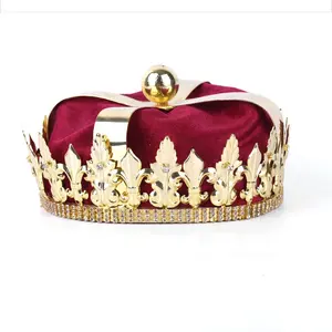 Presente De Aniversário Personalizado Textura Preciosa Grossa Adulto Metal Diamante Coroa Headdress Red Velvet Gold Metal Crown Chapéu Partes