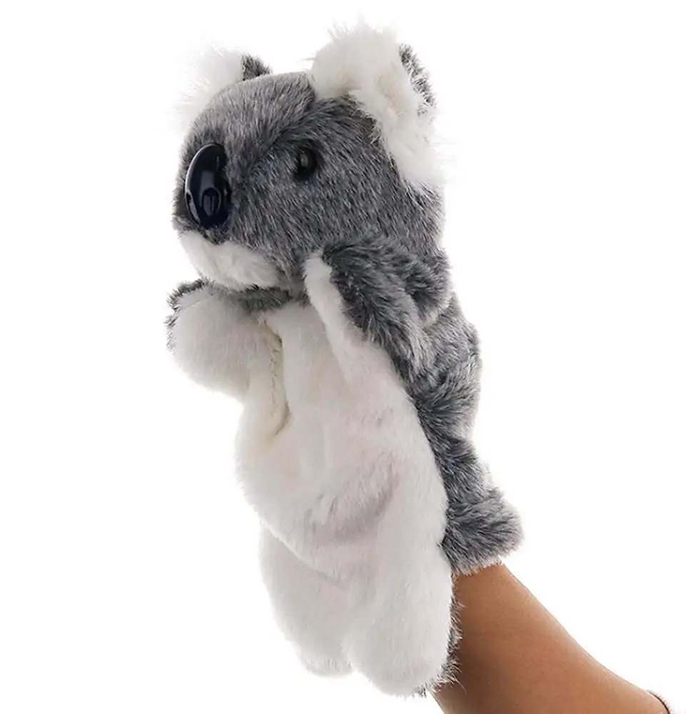 Kunden spezifische Plüsch tiers pielzeug geben vor, Strumpf zu spielen Storytelling Grey Koala Hand Puppets