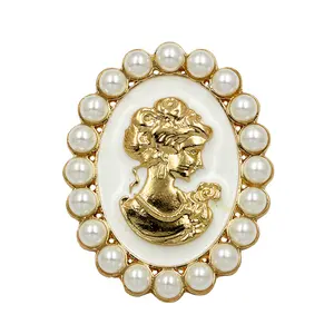 Factory Direct Sale Vintage Style Simulated Pearls Surrounding Enameled Cameo Decor Brooches