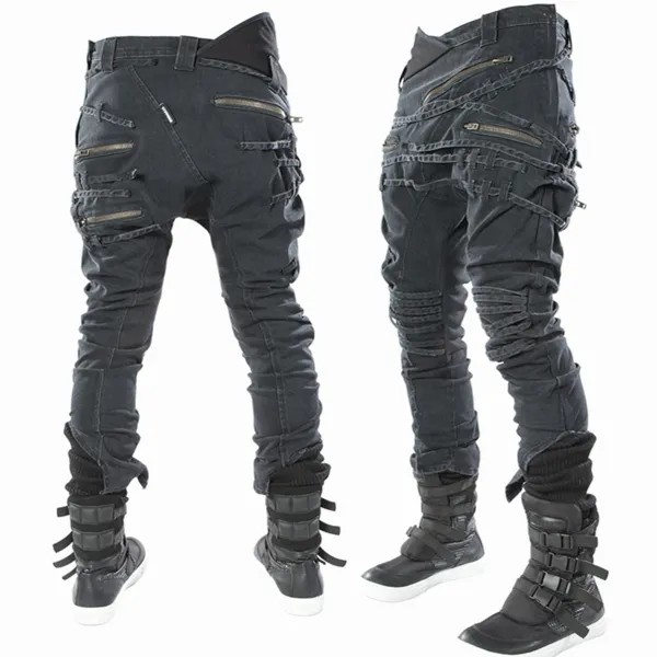 新しいファッションブラックロックバイカージーンズ製造会社ドイツジーンズ