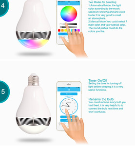 E27 altavoz Bluetooth 2 en 1 inalámbrico portátil inteligente de música de colores RGB bola de la burbuja de la lámpara 6 W - Product Image 3