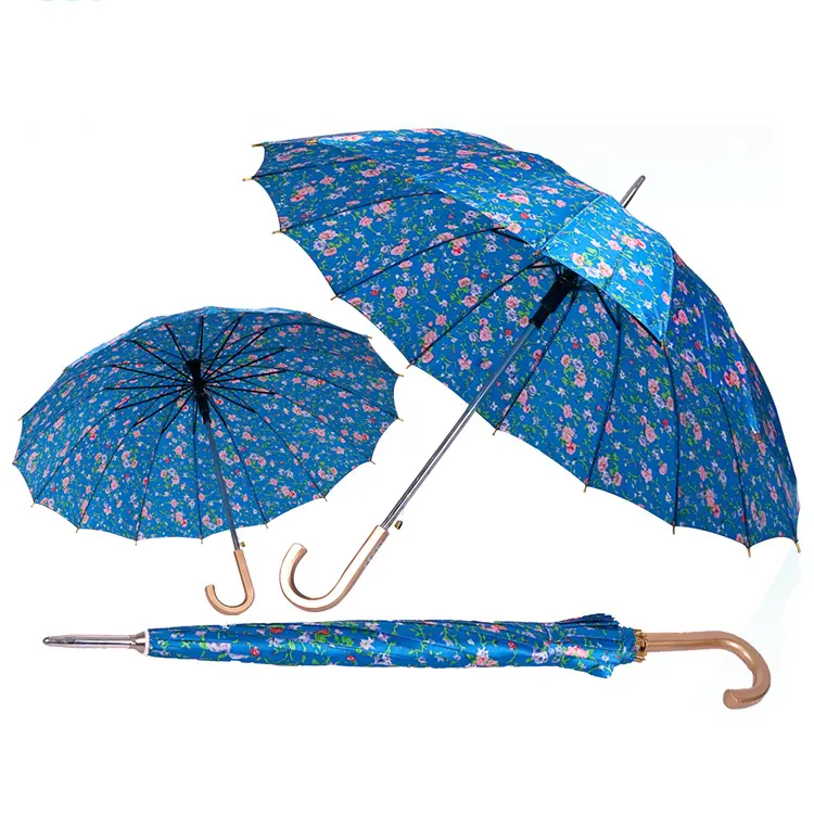 Nieuwe model goede aanbieding grote materiaal blauw J handvat rechte paraplu