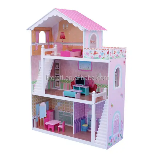 Maison de poupées Interactive en bois à trois niveaux, jouets éducatifs, pour petites filles, DH001