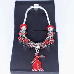 Rood Emaille Standvastigheid Vrouwen Charms Bangles Delta Griekse Letter Sorority Souvenir Legering Rhinestone Bead Armband