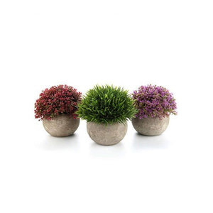 Único Artificial <span class=keywords><strong>de</strong></span> plástico <span class=keywords><strong>Mini</strong></span> plantas falso fresca hierba verde flor gris olla para la decoración del hogar - Product Image 5