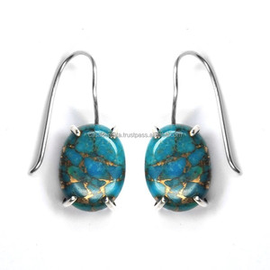 Pendientes De Plata De ley 925 con gancho De gema, joyería azul turquesa De cobre, para Casa De Plata - Product Image 1