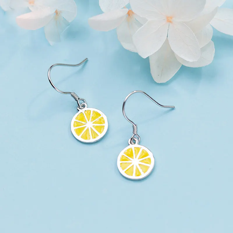 Anting-Anting Menjuntai Jatuh Lemon Kuning Perak Murni 925 Bundar Baru untuk Hadiah Ulang Tahun Wanita Perhiasan