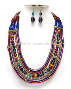 Conjunto de pendientes llamativos con cuentas de estilo Tribal multicolor, cadena de cuentas numeradas, diseño de patrón de punta para Aniversario de compromiso - Product Image 1
