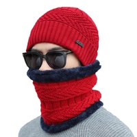 HZM-17784 Lông Cừu Lót Unisex Mens Mùa Đông Len Đan Hat & Scarf Bộ