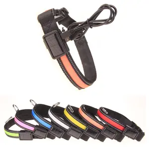 USB Rechargeable Solar Panel Power LED Collar Reflective Flashing LED Dog Collar