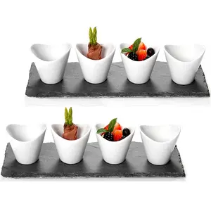 Rectangle shape with custom logo with ceramics bowls slate stone cheese boards tapas set