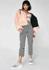 Donne in Bianco e Nero A Vita Alta A Scacchi Ritagliata <span class=keywords><strong>Pantaloni</strong></span> 2020 - Product Image 3