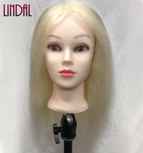 Lindal Pop Kosmetiek Vrouwelijke Manican Kapsel Dummy Training Maniquies Vrouwen Gezicht Menselijk Echt Haar Kapper Mannequin