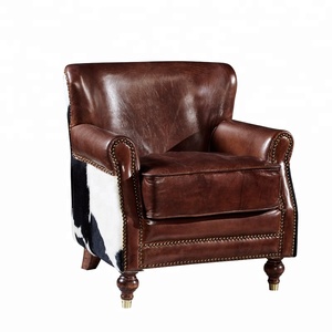 <span class=keywords><strong>Poltrona</strong></span> di Lusso <span class=keywords><strong>Vintage</strong></span> in Pelle di Vacchetta con Schienale in Pelliccia di Mucca, Sedia Singola Reale per Soggiorno e <span class=keywords><strong>Camera</strong></span> <span class=keywords><strong>da</strong></span> Letto - Product Image 3