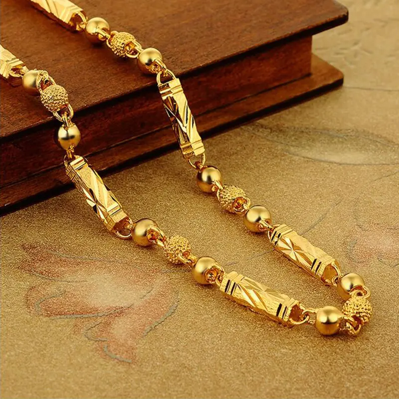 Fashion Concise Gold Vietnam Style 6/7/8mm Big Necklace Jewelry for Men 24k Vietnam Alluvial Gold Necklace