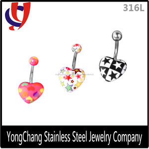 Buen diseño 2015 <span class=keywords><strong>en</strong></span> forma de corazón de la barra <span class=keywords><strong>del</strong></span> plátano de acrílico anillos <span class=keywords><strong>del</strong></span> botón de vientre - Product Image 1