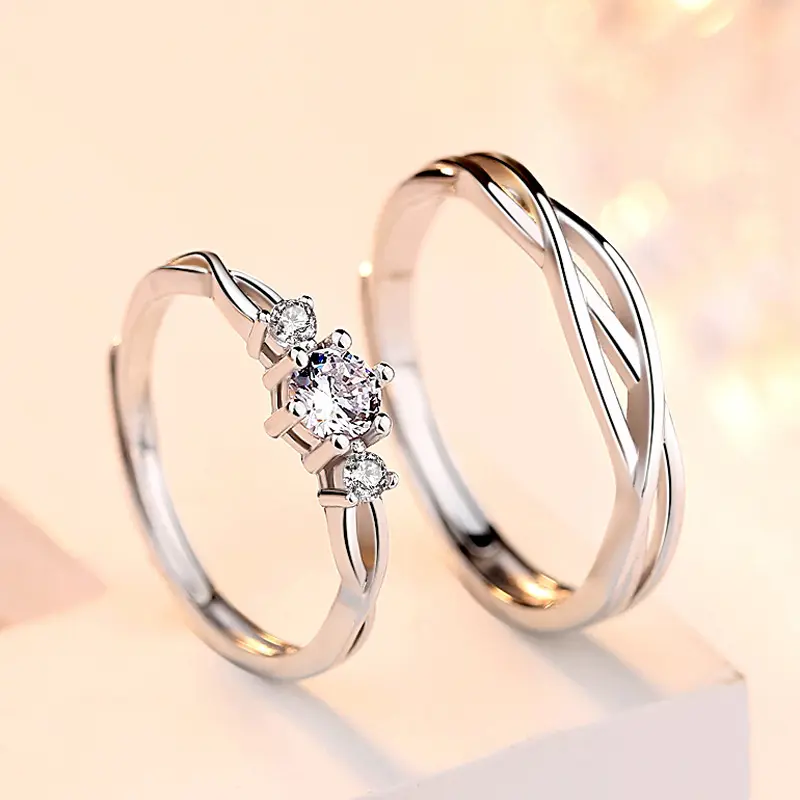 Amor al por mayor pasión pareja Joyería de diamantes anillo simple encanto 925 Plata de ley de compromiso de boda anillos