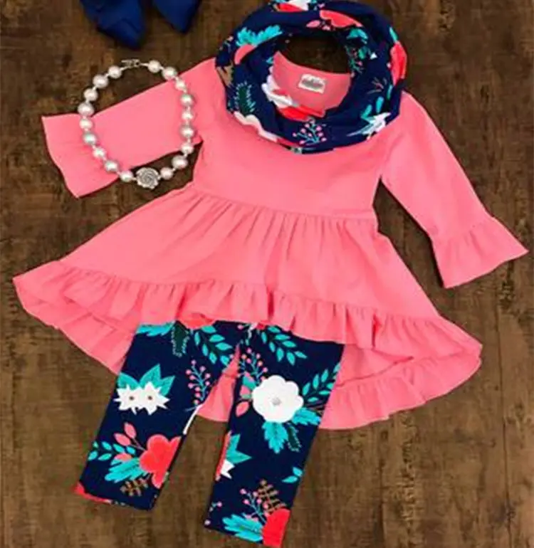Rosa Top gekleidet Kinder kleidung Kinder Blumen sets Großhandel Herbst Mädchen Boutique Kleidung