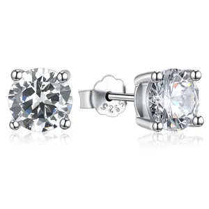 2SHE Custom 2-8mm single round cz 925 sterling silver cubic zirconia stud earrings