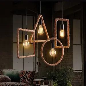 Rustique Vintage Style industriel luminaire suspendu pays décor à la maison chanvre corde rotin abat-jour ferme suspension