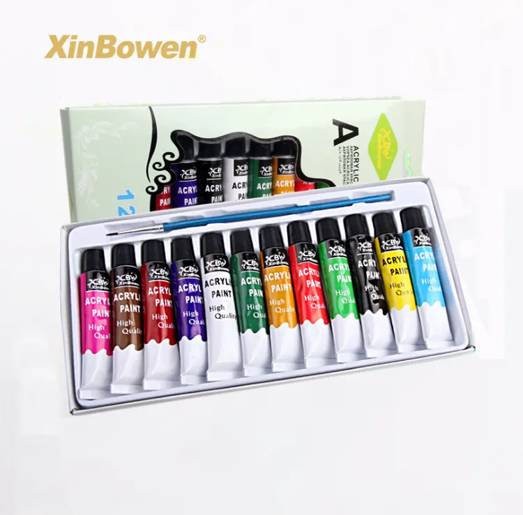 Xinbowen Professional Paint On Wall Clothes Painting 12 Colors 12 ml Non-toxic Artist Acrylic Colour Paint With Brush