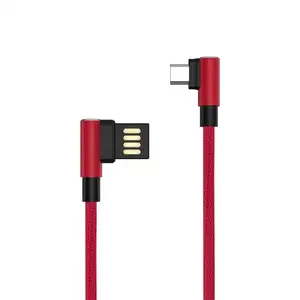 Kabel Pengisi Daya Cepat, Benang Tenun Kepang 90 Derajat Sudut Kanan Reversibel Mikro USB 3A untuk Ponsel Android