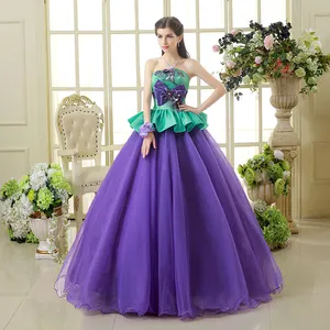 Màu Xanh Lá Cây Màu Tím Ruched Tulle Wedding Dress Strapless Chủ Đề Nhiếp Ảnh Tắt Vai Sexy Ruffles Bridal Gown