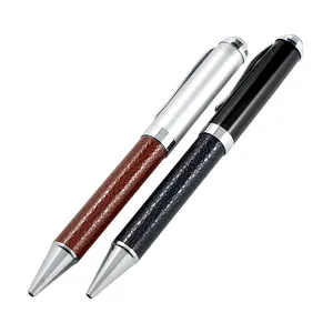 Fournisseur chinois de papeterie de bureau, cadeau d'affaires personnalisé, ensemble de stylos en cuir PU, stylo à bille torsadé en cuir métallique