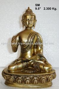 รูปปั้นพระพุทธรูปทองเหลืองพร้อมลายนูน - Product Image 2