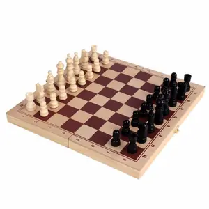 Большой набор черных и кремовых шахматных фигур 2,5 дюйма с деревянной шахматной доской