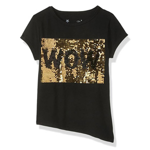 Custom Gold Reversible Shiny Sequin T <strong>Shirt</strong> Black WOW Change 2 Way Sequins Letter <strong>Funny</strong> T <strong>Shirts</strong> - Product Image 1