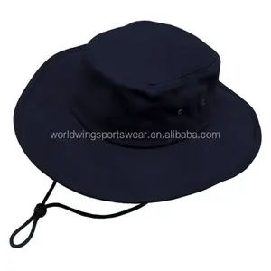 Cappello da cricket da uomo personalizzato blu navy a tesa larga con occhielli in metallo con coulisse e cappello da surf con protezione solare