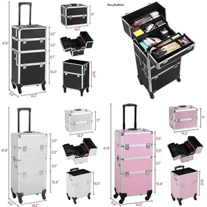 Roll make-up make-up nail fall, professionelle aluminium make-up roll schmuck trolley kosmetische zug vitrine mit schubladen