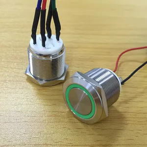 Interruptor de botón eléctrico de metal, pulsador eléctrico impermeable de 16mm, 19mm, 25mm, con autosujeción led