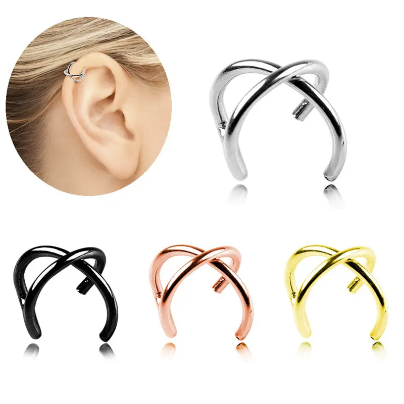 stainless steel X shape ear clip false body jewelry no ear hole ear rings